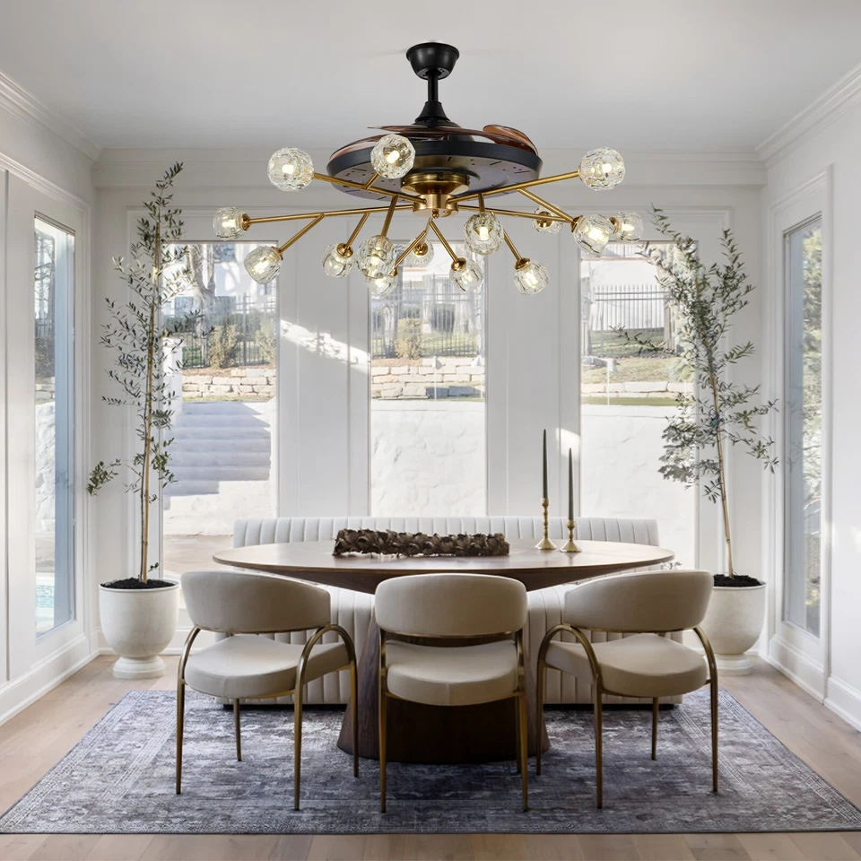 42英寸人造卫星水晶吊灯隐形吊扇15灯吊坠风扇灯 — 第 2/4 张图片