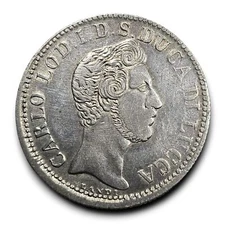 Lucca Carlo Ludovico di Bourbon 2 lire 1837 rare q.SPL