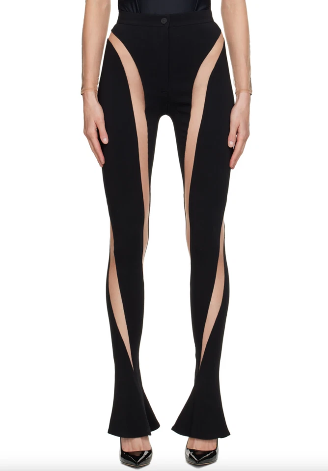 NWT Mugler Spiral Illusion Mesh Skinny Flare Tailored Pants Trousers 38 6 $1640