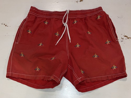 Polo Ralph Lauren Mens L Swim Trunks Board Mesh Lined Large Red Embroidered Flag - Picture 11 of 15
