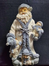 Rare 1998 Encore Group Santa w/ Powder & Friends. Blue White Silver Snowman 