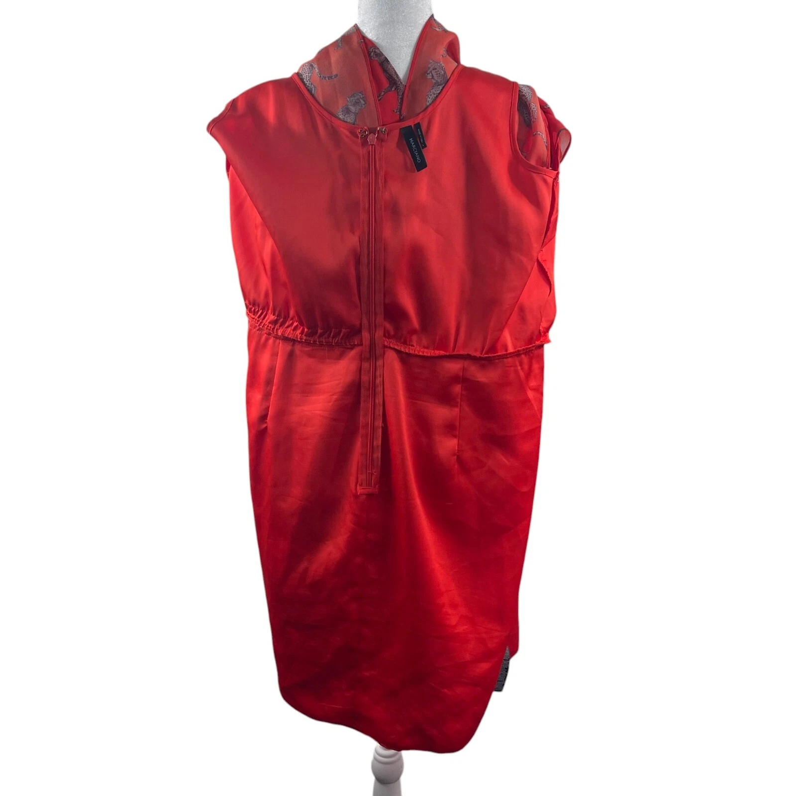 Abito Marciano rosso ghepardo finto avvolgente L senza maniche safari dimagrante San Valentino