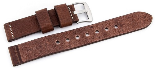 Bracelet De Montre Cuir Vintage 22 Mm – Marron Foncé, Boucle Dorée, Neuf