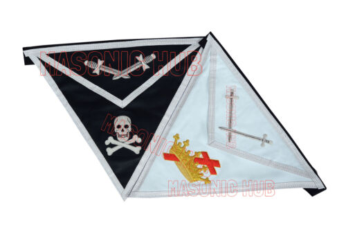 Knight Templar Reversible 100% Lambskin Apron Hand Embroidered on White + Black  - Picture 1 of 4