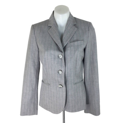 3 Button Front THE LIMITED Womens Striped 3-Button Front Pockets Blazer Jacket Gray ...