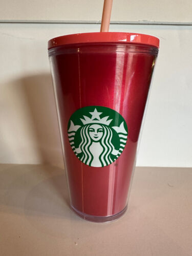 Starbucks  2019 16oz Plastic Red Ombre Tumbler w/Lid and Straw NEW - Afbeelding 1 van 7