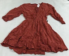 Neiman Marcus Orange Long Sleeve Round Neck Fit & Flare Dress Womens Size S