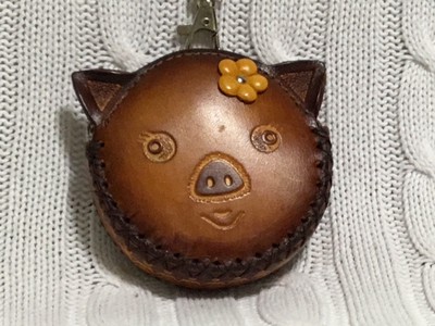 Hand Made Embossed Genuine Leather Pig Coin Purse/Wristlet/Wallet/Pouch