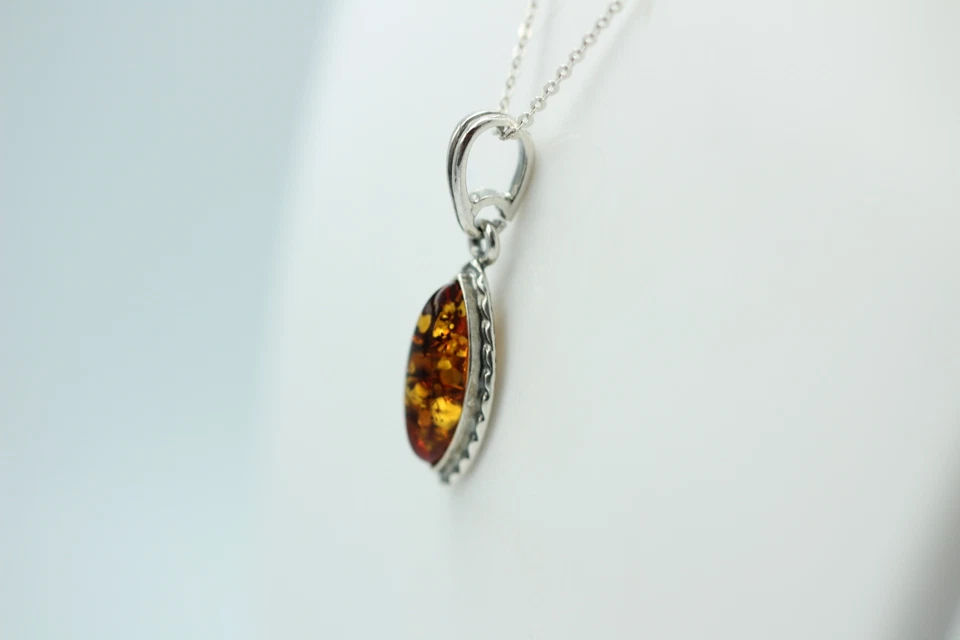 Pendente In Ambra Marrone In Argento Sterling 925 Collana Gioielli In Ambra - Immagine 3 di 4