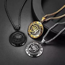 Mens Egyptian Eye of Horus Pendant Necklace Punk Hip Hop Jewelry Box Chain 24"