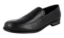 PRADA Leather Loafer Dress Shoes - Logo Heel - 2DB076 - Black - NEW