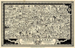 Early Historic Kansas Map Wall Art Print Poster Decor 10"x16" Historic Genealogy