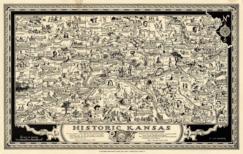 Early Historic Kansas Map Wall Art Print Poster Decor 10"x16" Historic Genealogy