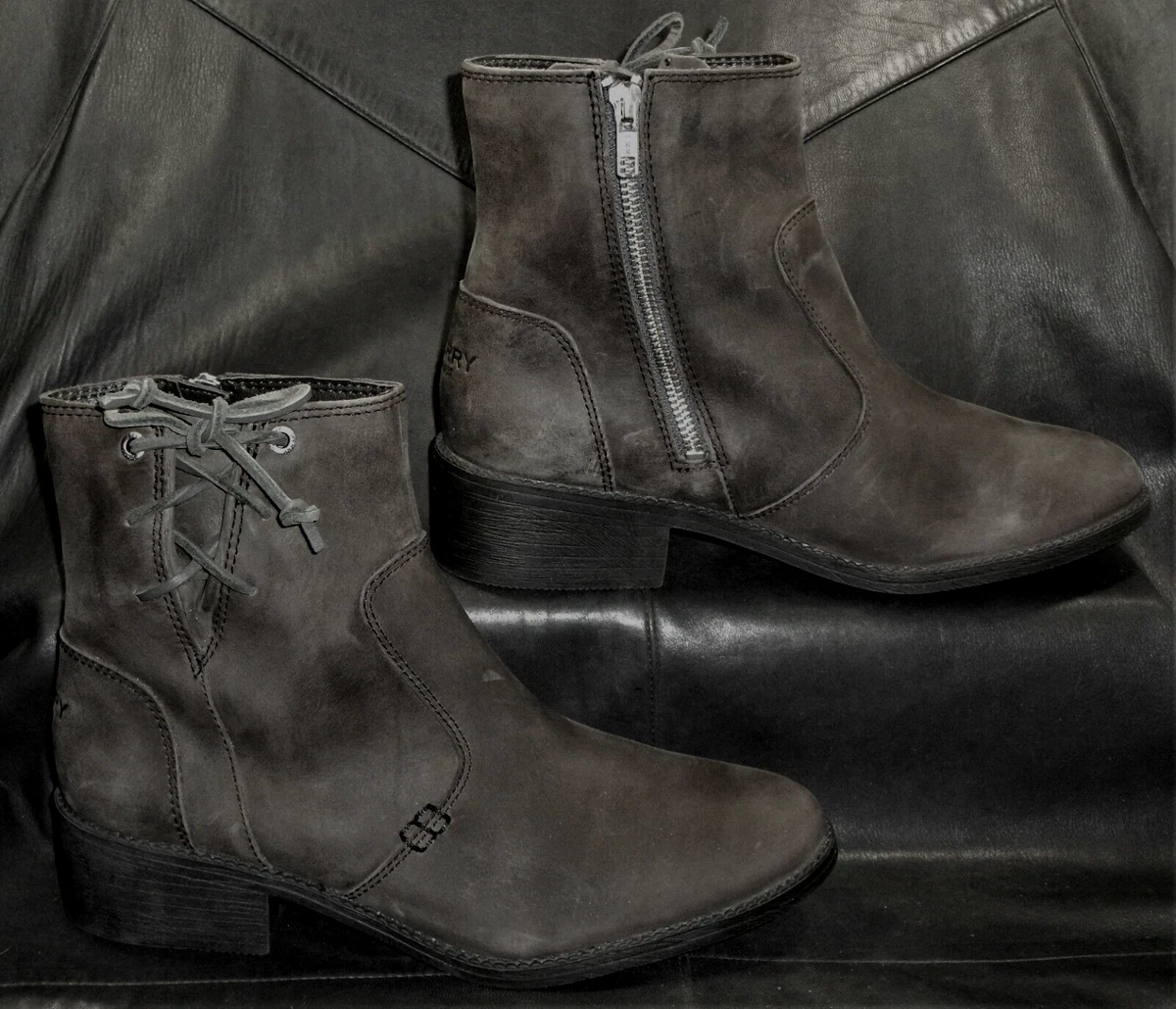 Sperry Juniper Glyn women s gray oiled leather zip up ankle boot