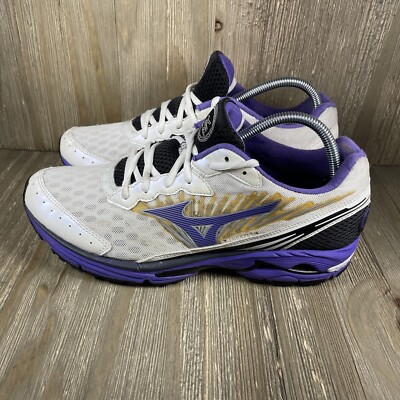 Mizuno Womens Wave Rider 16 Running Shoes White/Purple Low