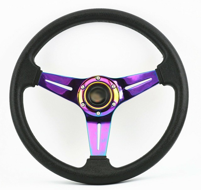 Tanaka 350mm 6 Bolt Neo Chrome Style Universal Steering Wheel (Cyan) eBay