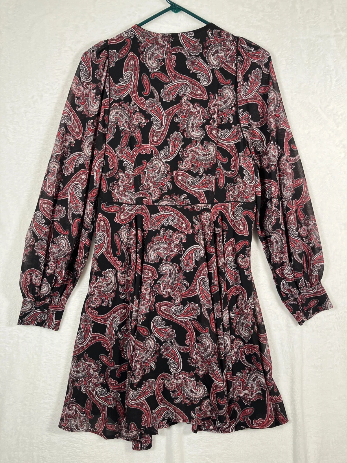 MICHAEL KORS Paisley Georgette Vestito Manica Lunga $225 Taglia 8 Bambola Corta NUOVO