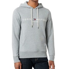 NWT : TOMMY HILFIGER Mens Logo Pullover Fleece Hoodie Sweatshirt S - XXL - GREY