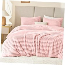 Fluffy Comforter Set Queen Size - Super Soft 3 Piece-Queen 90"X90" 04 Pink