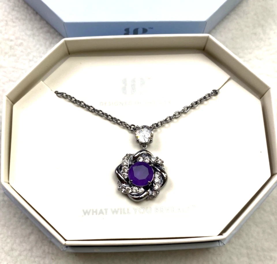 BP Bomb Party Necklace Amethyst & Quartz Hematite Plated NK58208 18” NWT $118 - Image 2 of 4