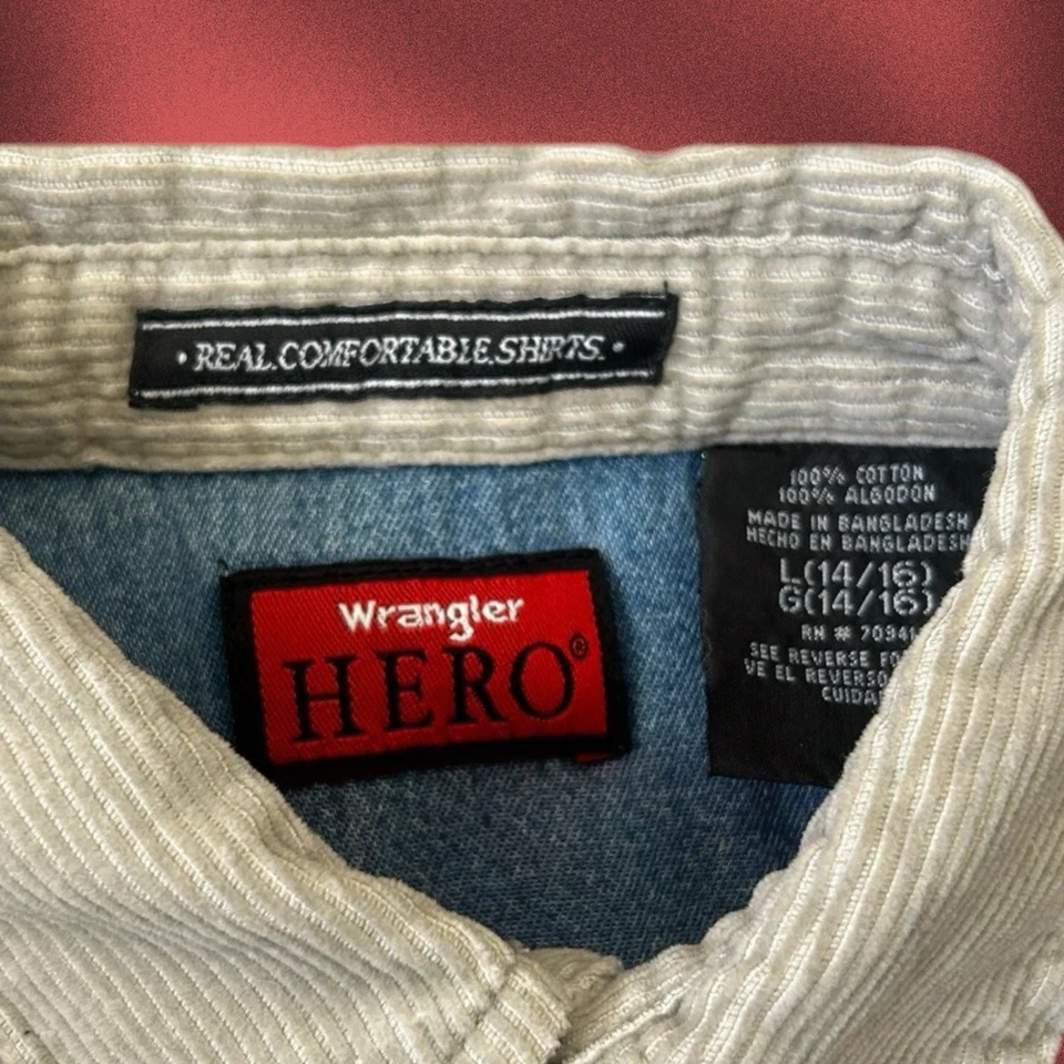 Wrangler HERO Denim Shirt Flannel Boys Button Up Jacket Size L Large 14/16 - Image 3 of 4