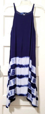 FLASH SALE! Francescas Blue Rain BOHO Tie Dye Dress Large Blue Lined Draped Side