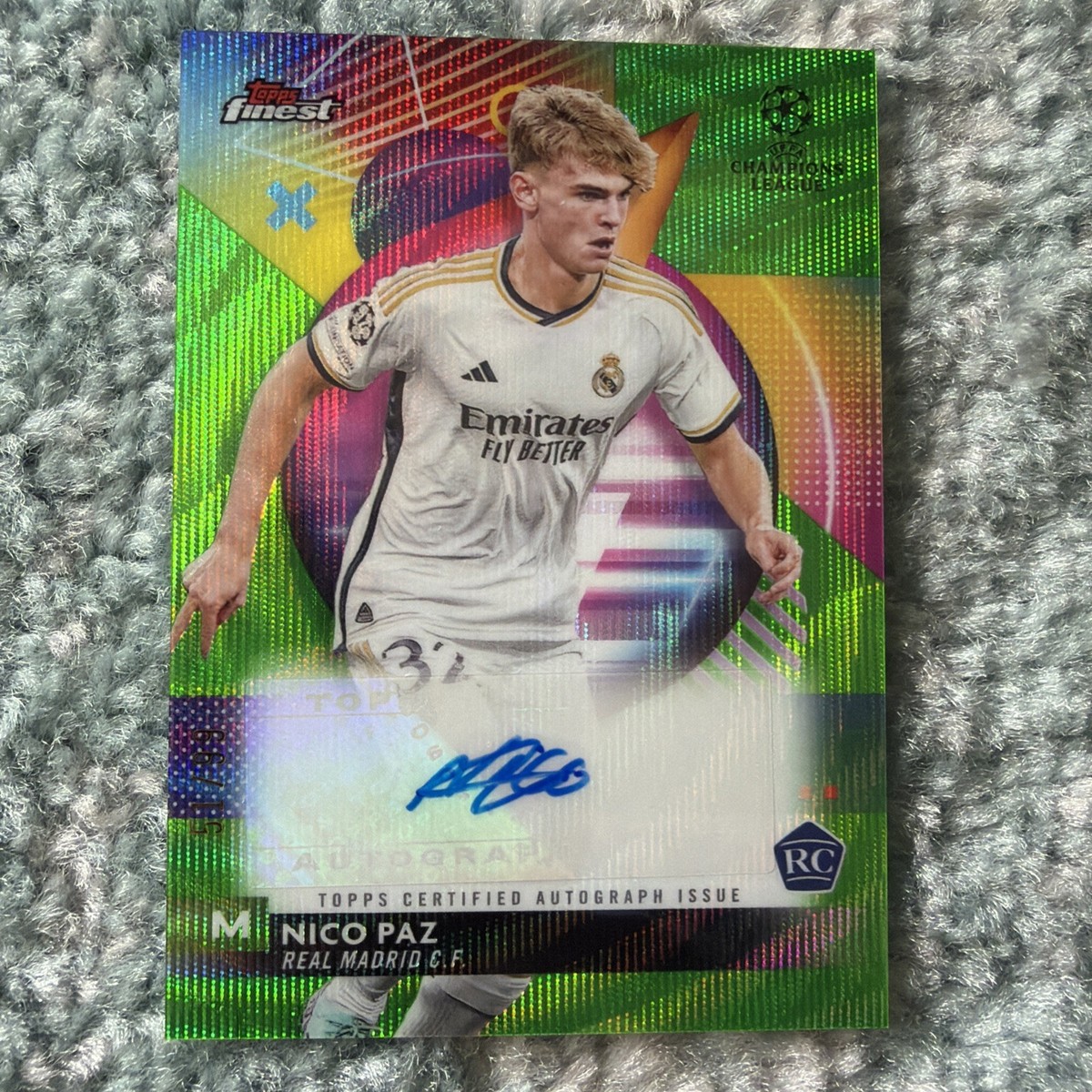 2023/24 Topps Finest Nico Paz Real Madrid Auto Rookie Green Wave