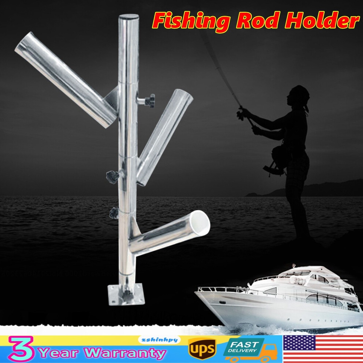 3-Tube Rocket Launcher Rod Fishing Rod Holder Tree Type Stainless