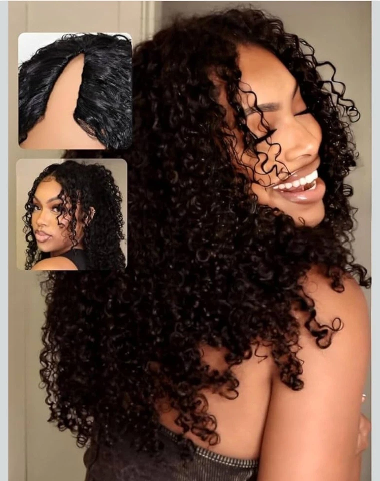 UNICE EasiContour Peluca Parte V Cabello Humano Rizado Sin Pegamento Wear & Go Clip In Peluca 24" Foto 2 de 4