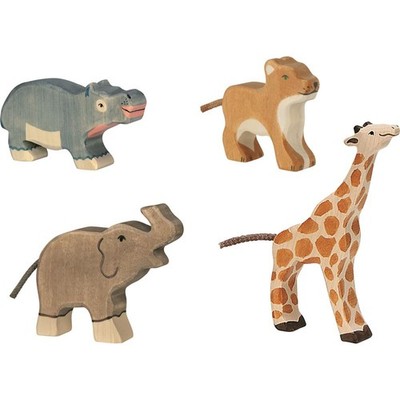 Holztiger Holzfigur - Wilde Tiere, 4er Set, Nilpferd, Löwe, Elefant, Giraffe
