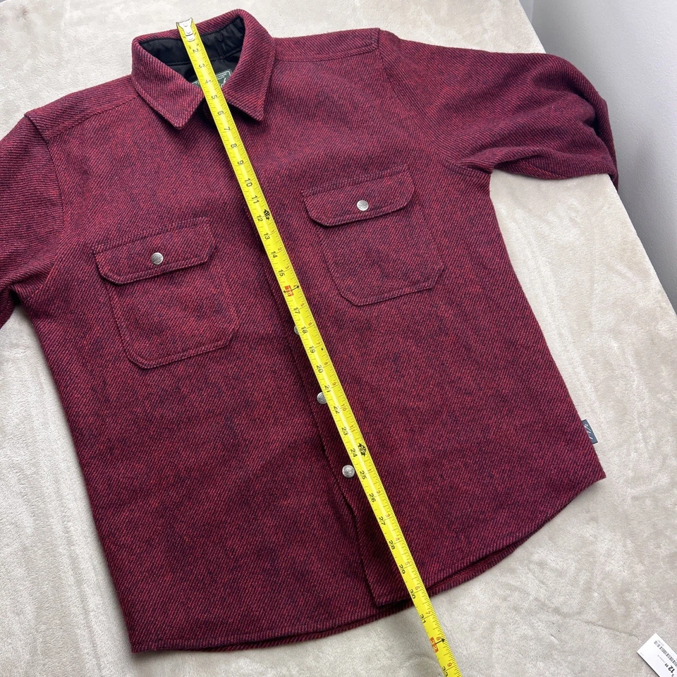 Woolrich Men M Heavy Wool Red Stripe Plaid Overshirt Chore Jacket Large Pockets - Image 4 of 4