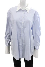 Ser.O.Ya Womens Striped Open Tie Back Button Down Shirt White Blue Size Small