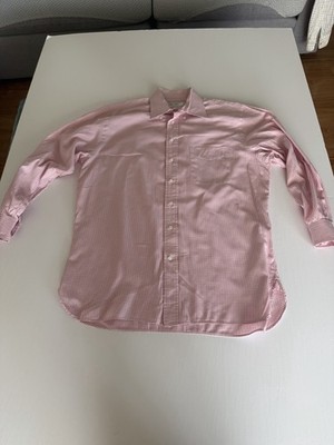BEN SILVER oxford Dress Shirt button down Mens 16-32  pink plaid Italian Cotton