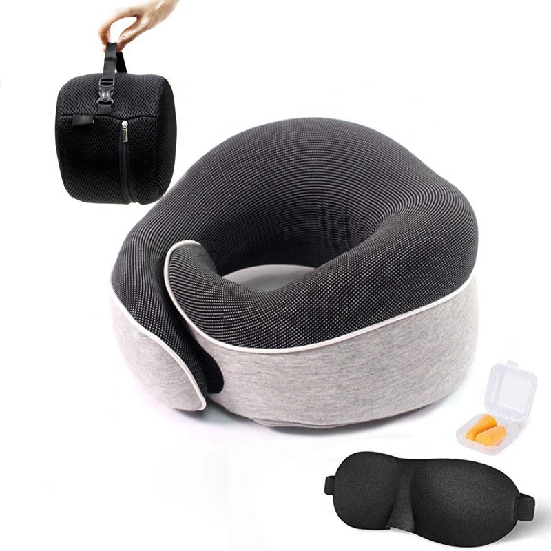 premium memory foam travel neck pillow set, U-shaped