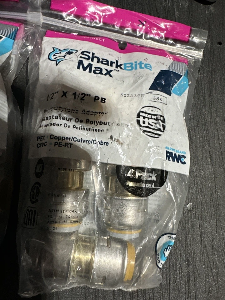 2 (4 Pack, Total 8 )sharkbite push to connect 1/2” x1/2” PB polybutylene adapter - Image 3 of 4