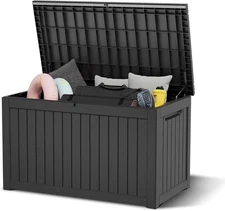 NUNU LAB 230 Gallon Outdoor Storage Box, Large Resin Deck Box with Lockable Lid,