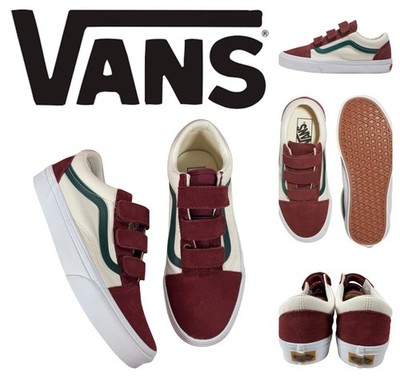 VANS Old Skool V Sneaker Shoe Mens 8 Womens 9.5 Burgundy White Green Canvas Sued