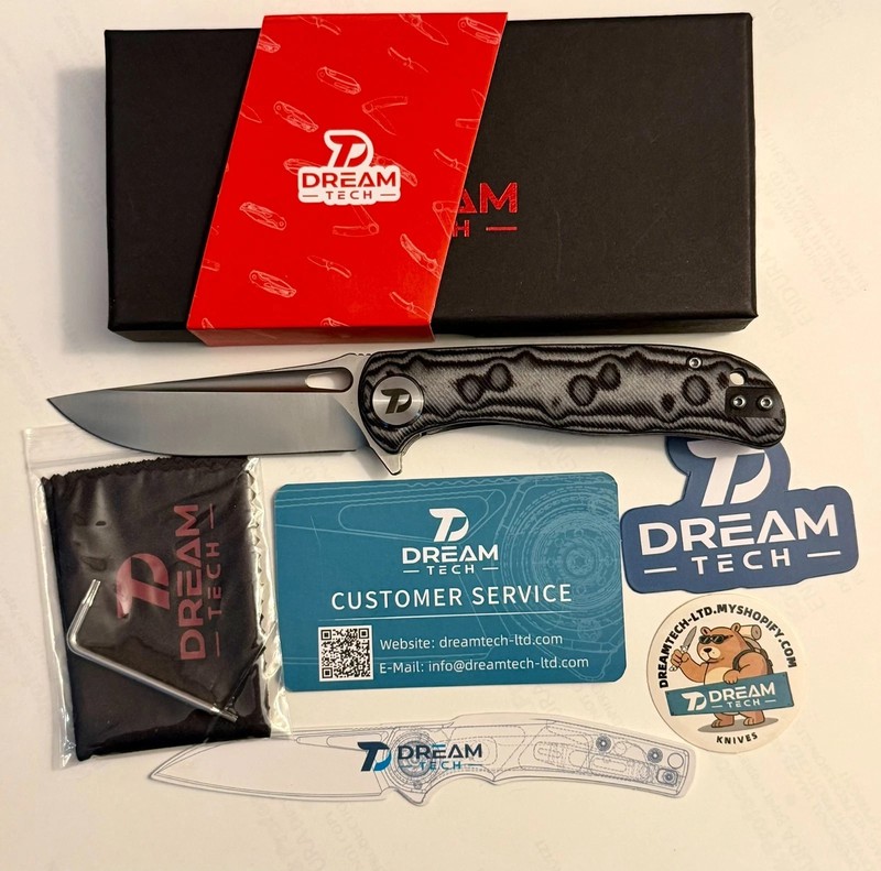 Dream Tech D3898MG Manual Liner Lock Drop Point Plain D2 Micarta Gray, NEW boxed