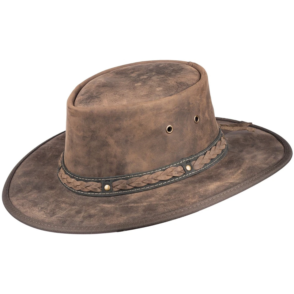 Barmah Squashy Bronco Lederhut Braun Robuster Westernhut Echtleder Outdoor-Style - Bild 1 von 1