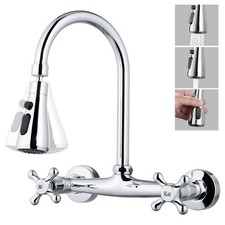 Wall Mounted Kitchen Faucet 8 Inch Center with 3 Functions Sprayer 360 Degree...