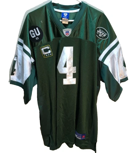 Brett Favre #4 New York Jets NFL Patch GU 63 Captain Sewn AFC Green Jersey 52