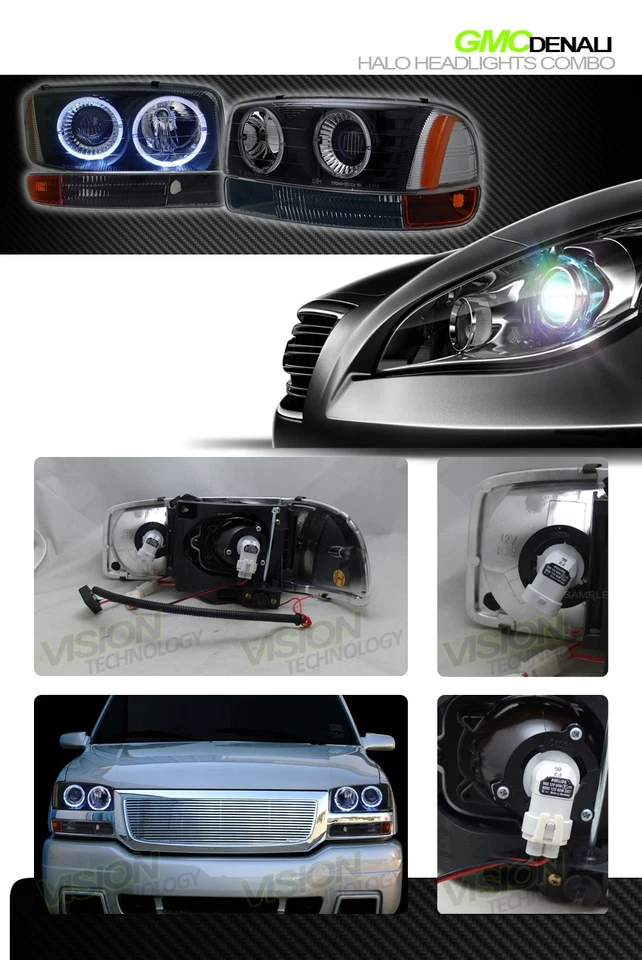 Faro proyector halo negro Am+parachoques de estacionamiento Ks para 99 00-06 GMC Sierra/Yukon Foto 2 de 2