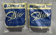 2 PR Silkies Control Top Pantyhose XL Queen OFF BLACK Support Legs 1994 NOS