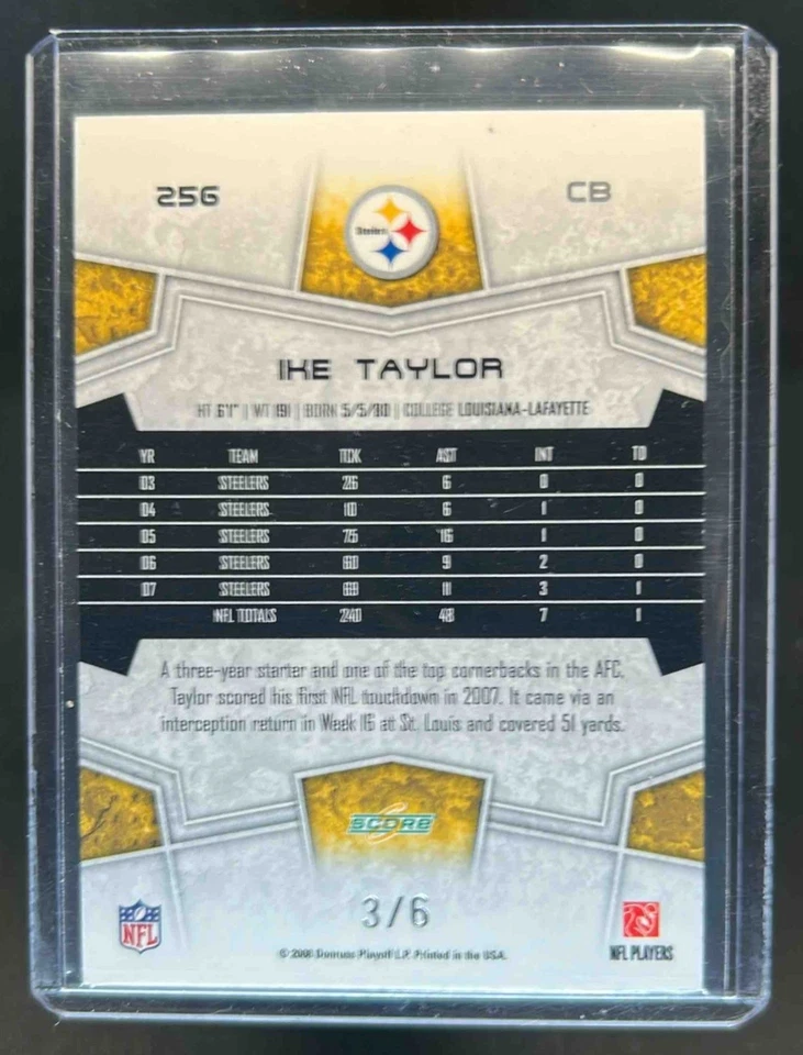 2008 Score Ike Taylor End Zone #3/6 Steelers - Image 2 of 2