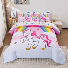 Unicorn Full Bedding Sets for Girls Kids Teens, 8 Piece Bed in a Bag Purple R...