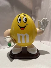 VINTAGE 1991  Yellow Smiling & Waving M&M CANDY DISPENSER - 10" TALL - MARS INC
