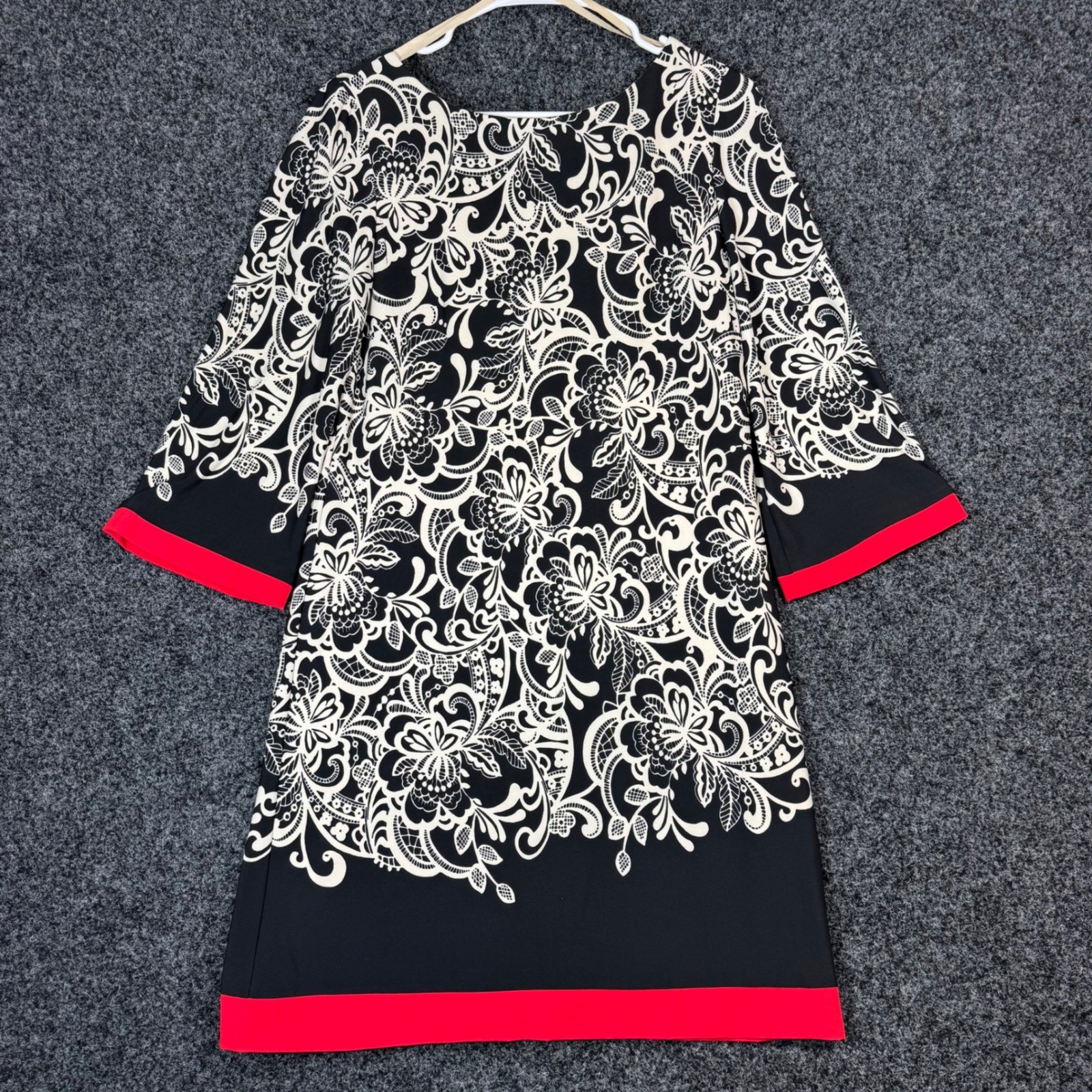 Eliza J Black White Red Floral Print Sheath Dress Size 8 Zipper 3/4 Sleeve