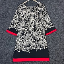 Eliza J Black White Red Floral Print Sheath Dress Size 8 Zipper 3/4 Sleeve