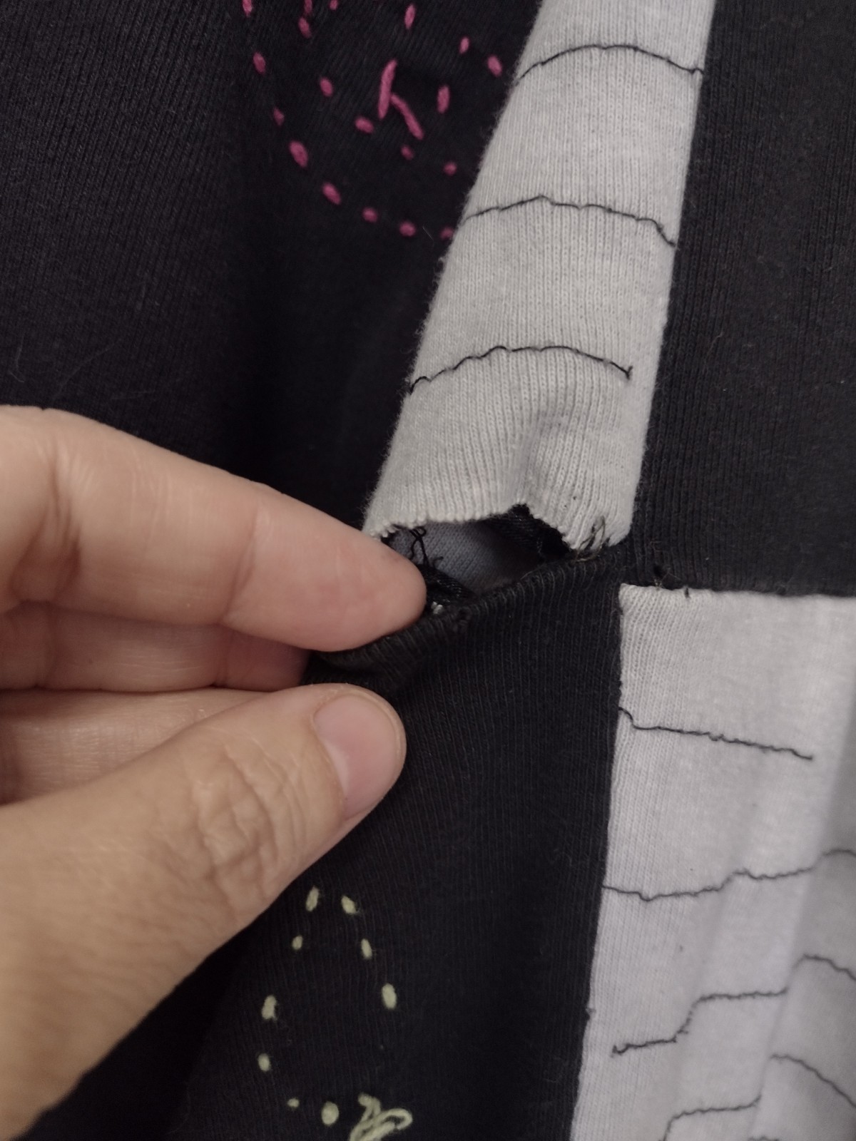 Gray Black Stonewashed Slashed Patchwork Pixie Ho… - image 11