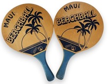 Set of 2 Vintage Maui Beachball Wood Paddles Hawaiian Beachball Tiki Bar Decor